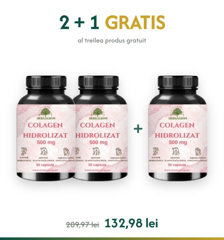 Colagen Hidrolizat 500 mg, 30 capsule - 2+1 GRATIS — ofertă 2+1 gratis, HerbalRom