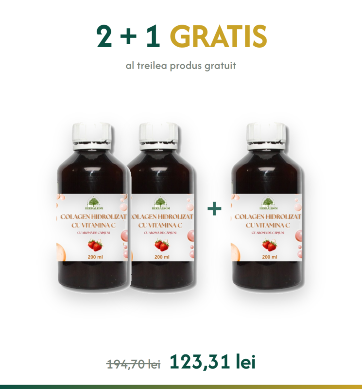 Colagen Hidrolizat cu Vitamina C, aromă căpșuni - 2+1 GRATIS — ofertă 2+1 gratis, HerbalRom
