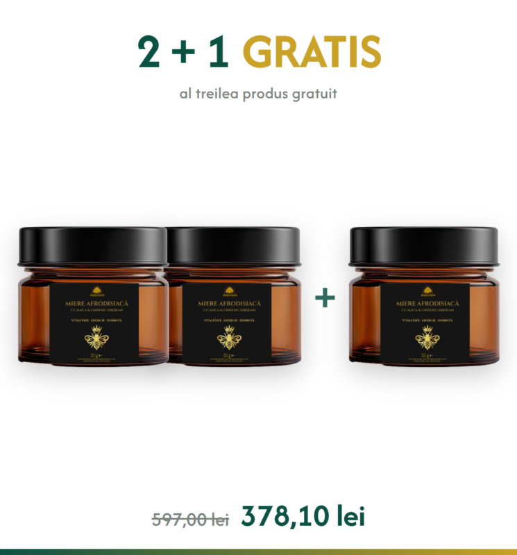 Miere Afrodisiacă cu Maca și Ginseng Siberian - 2+1 GRATIS — ofertă 2+1 gratis, HerbalRom