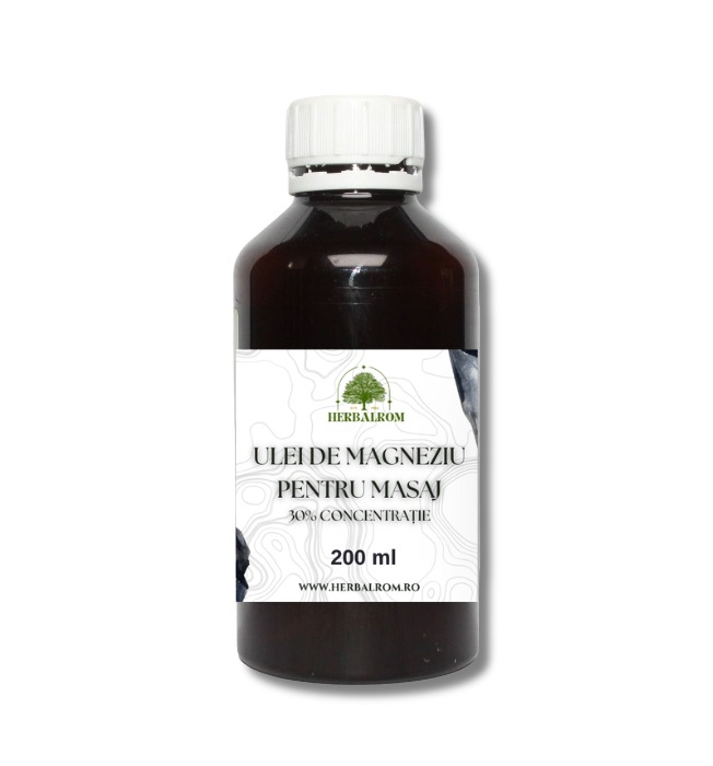 Flacon de 200 ml cu Ulei de Magneziu pentru Masaj 30%, HerbalRom